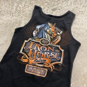 Vintage Iron Horse Saloon Biker Tank Top Womens Large Black Y2K Grunge LAT